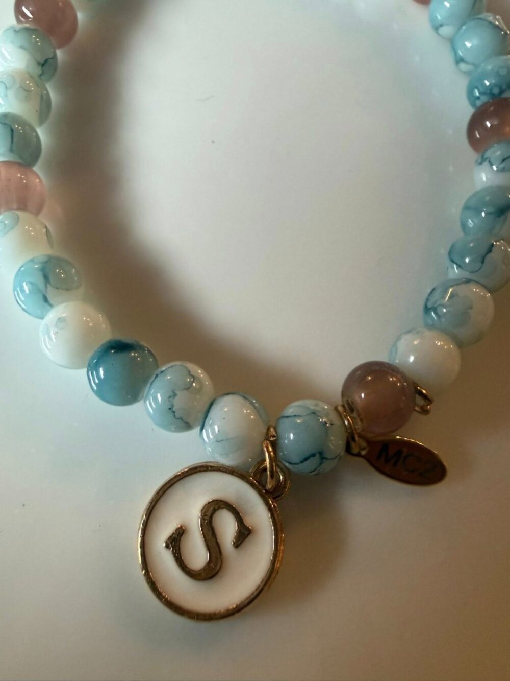 Beaded Stretch Bracelet with "S" Initial - Picture 2 of 4